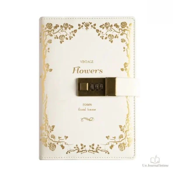 journal-intime-blanc-flowers-a-code-1 Journal intime blanc avec motifs floraux et code