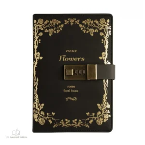 Carnet intime à code, motif floral sur fond blanc