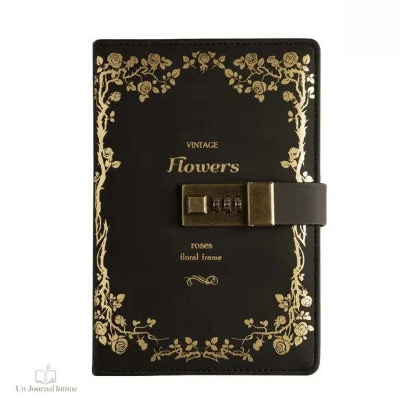 Carnet intime à code, motif floral sur fond blanc